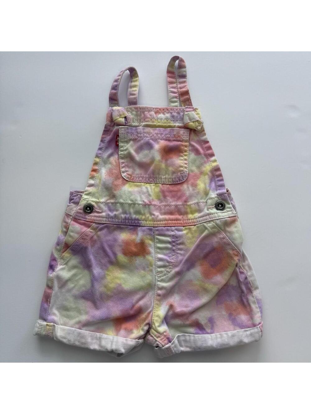 Levi’s Girls 3T Tie Dye Shortalls Pastel Denim Overalls Pink Purple Cotton